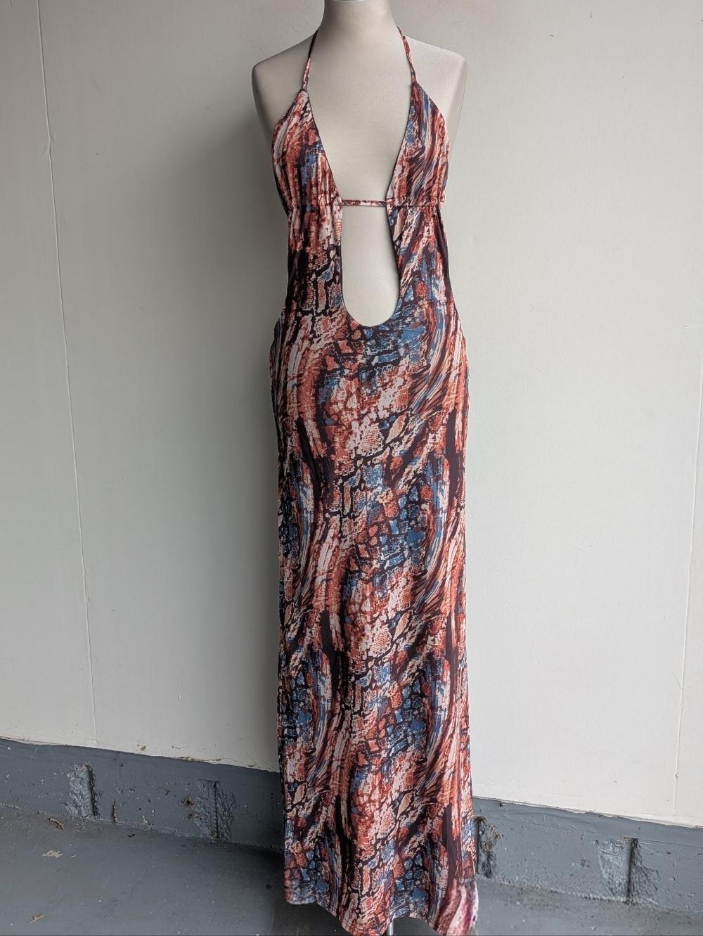 Outcast Harper Mesh Halter Maxi Dress With Abstract Print - Picture 2 of 5